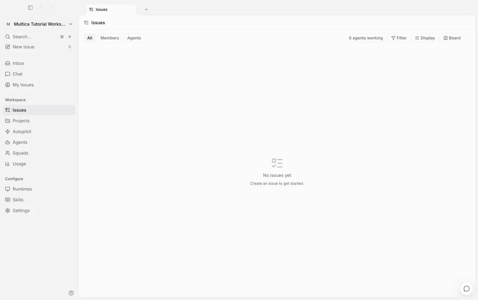 A newly created, empty workspace