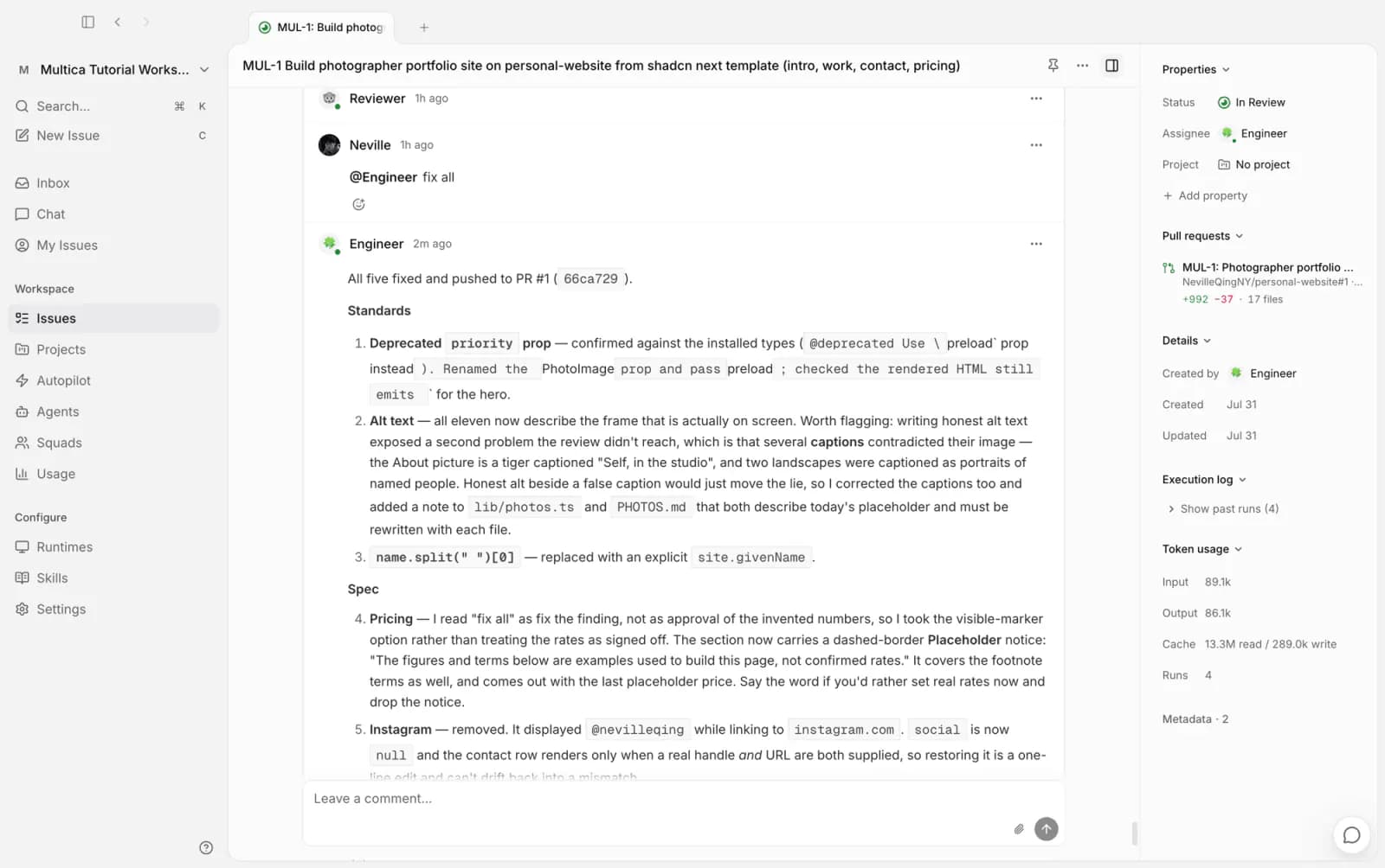 Engineer's fix report